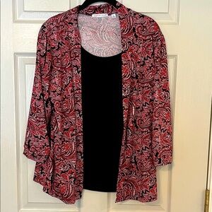 Notations Red and Black Paisley Cardigan with Tank Petite Large
